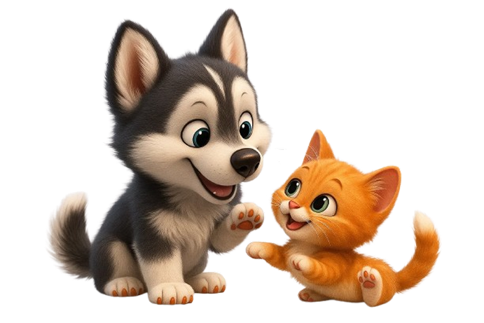 Cane gattino giocano